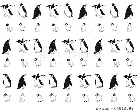 ペンギンの親子の柄 背景イラスト モノクロ のイラスト素材