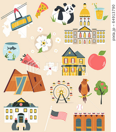 Big set of Atlanta landmarks, buildings, symbols 64913790