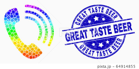 Vector Bright Pixelated Telephone Call Icon and Distress Great Taste Beer Stamp Vector Bright Pixelated Telephone Call Icon and Distress Great Taste Beer Stamp 64914855