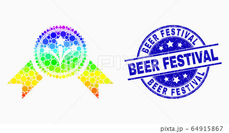 Vector Spectral Dotted Pyrotechnics Award Seal Icon and Scratched Beer Festival Watermark 64915867