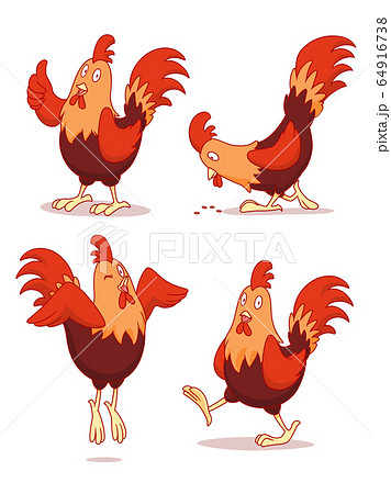 Set of cartoon chicken in different poses. 64916738