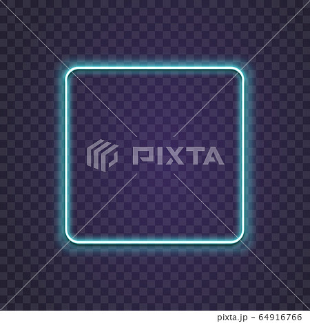 Neon square. Glow frame border. Glossy rectangle on wall. Vector neon shape. Blue light lamp. 3D luminous shine 64916766