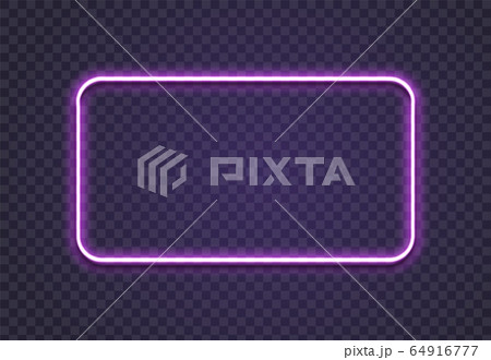 Neon rectangle. Glow frame border. Glossy rectangle on wall. Vector neon shape. Blue light lamp. 3D luminous shine 64916777
