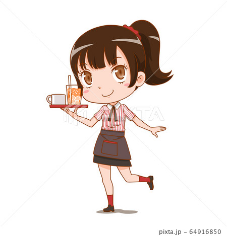 Cartoon Character Of Waitress Holding A Serving のイラスト素材