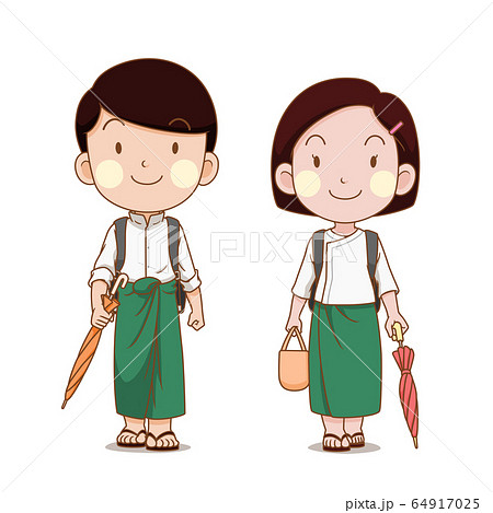 Cute couple of Myanmar students going to school. Cute couple of Myanmar students going to school. 64917025