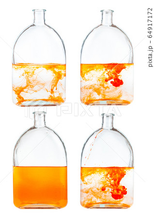 set of orange ink solutions in flask isolated set of orange ink solutions in flask isolated 64917172