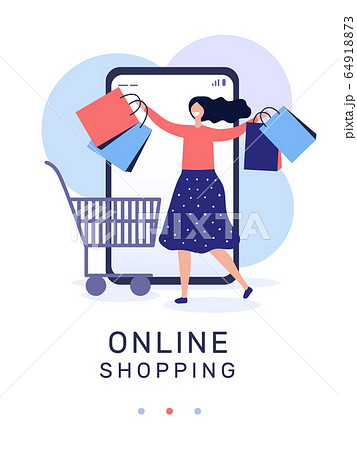 woman with packages and inscription online shopping vector illustration woman with packages and inscription online shopping vector illustration 64918873