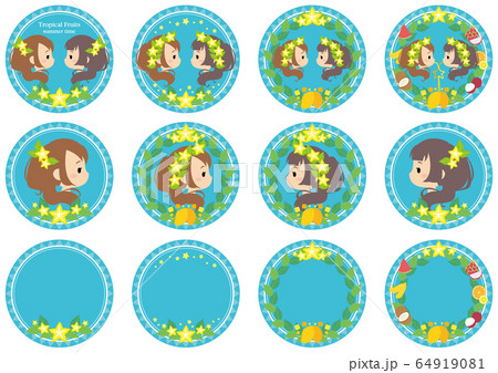 女子旅とトロピカルフルーツのフレームアイコン 64919081