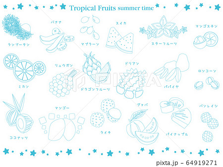 東南アジアのトロピカルフルーツ 白のイラスト素材