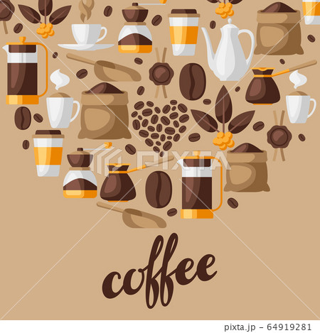 Background with coffee icons. Food illustration of beverage items. 64919281