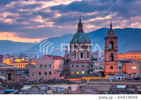Palermo at sunset, Sicily, Italy 64919699