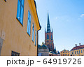 View with Riddarholm Church (Riddarholmskyrkan). Old town in Stockholm. 64919726