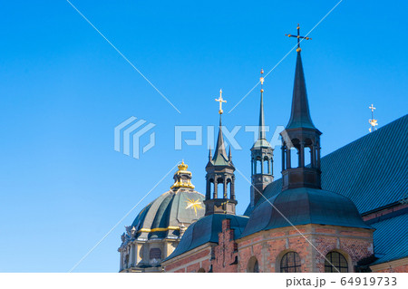 Detail of Riddarholm Church (Riddarholmskyrkan). Old town in Stockholm.  64919733