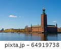 The Stockholm City Hall (Stockholms stadshus). View with Malaren lake from the old town  64919738