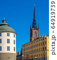 View with Riddarholm Church (Riddarholmskyrkan). Old town in Stockholm.  64919739