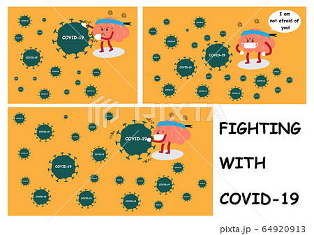 brain cartoon characters fighting with COVID-19 64920913