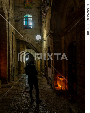 Chanuka lights on old jerusalem city street Chanuka lights on old jerusalem city street 64920914