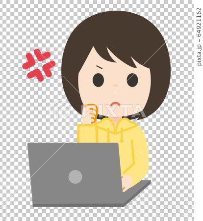 女子　パソコン　怒る 64921162