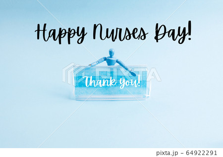 Happy nurses day greeting card on blue. Thank you. 64922291