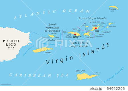 British, Spanish and United States Virgin Islands political map. Archipelago in the Caribbean Sea. British overseas territory and unincorporated territories of the United States. Illustration. Vector. British, Spanish and United States Virgin Islands political map. Archipelago in the Caribbean Sea. British overseas territory and unincorporated territories of the United States. Illustration. Vector. 64922296