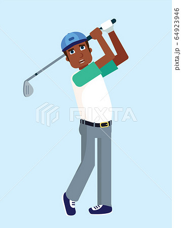Golf player gaming with club isolated on blue 64923946