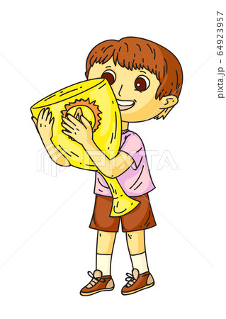 Happy little boy with gold trophy cup on white Happy little boy with gold trophy cup on white 64923957