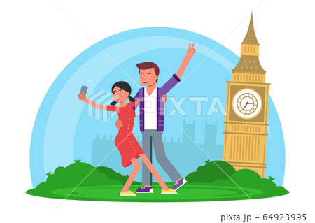 Man and woman couple making selfie with attraction 64923995