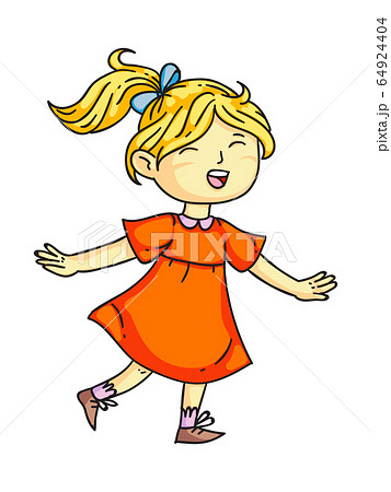 Happy smiling child cheerfully joyfully jumping, laughing, screaming cartoon. Playful girl. Happiness, gladness, joy and fun. Positive kids emotions. Vector cutout flat illustration. Happy smiling child cheerfully joyfully jumping, laughing, screaming cartoon. Playful girl. Happiness, gladness, joy and fun. Positive kids emotions. Vector cutout flat illustration. 64924404