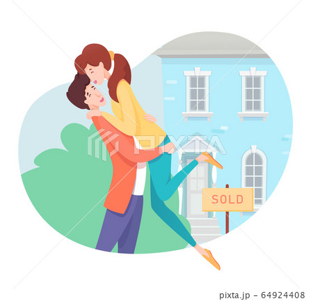Couple in love buying house real estate cartoon Couple in love buying house real estate cartoon 64924408