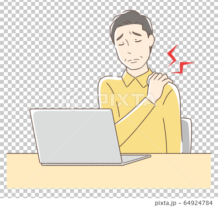 A man with a stiff shoulder in front of his personal computer A man with a stiff shoulder in front of his personal computer 64924784