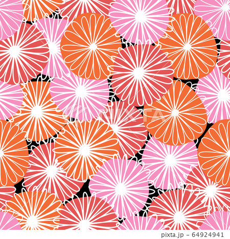Seamless abstract flowers vector pattern. Bold florals red orange pink white Scandinavian flat style 64924941