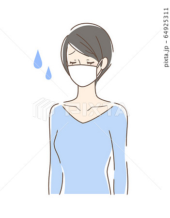 マスクを付けた苦しそうな女性 64925311