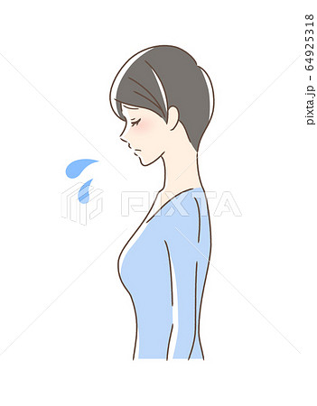 悲しむ女性の横顔のイラスト素材