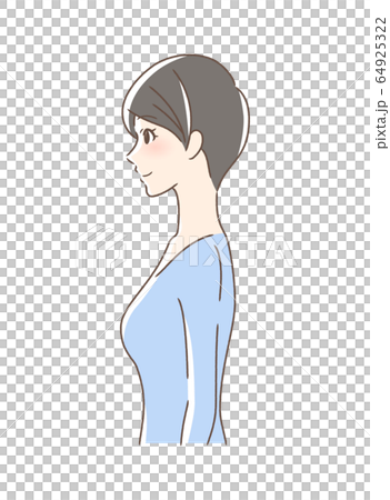 笑顔な女性の横顔のイラスト素材