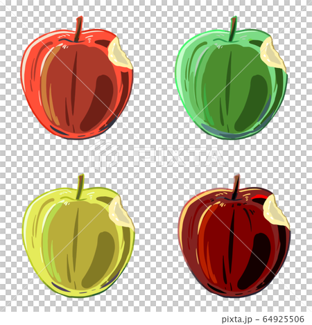 一口かじったりんご 横向き のイラスト素材