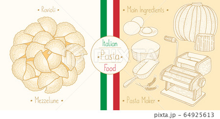 Italian Food Pasta with Filling Ravioli Mezzelune 64925613