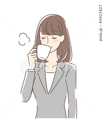 マグカップのコーヒーを飲む女性のイラスト素材