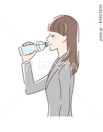 ペットボトルの水を飲む女性の横顔のイラスト素材