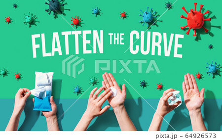 Flatten the Curve theme with person washing their hands 64926573