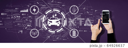 EV concept with person using a smartphone EV concept with person using a smartphone 64926637