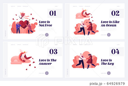 Male and Female Characters Falling in Love Landing Page. Happy Loving Couple in Romantic Relations Share Red Heart 64926979