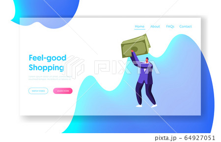 Total Sale and Shopaholic Activity Website Landing Page. Young Man Customer Holding Huge Money Bill. Special Shopping Total Sale and Shopaholic Activity Website Landing Page. Young Man Customer Holding Huge Money Bill. Special Shopping 64927051
