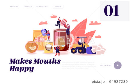 People Eating Natural Sweeteners Website Landing Page. Tiny Characters Remove White Sugar from Nutrition and Use Honey 64927289