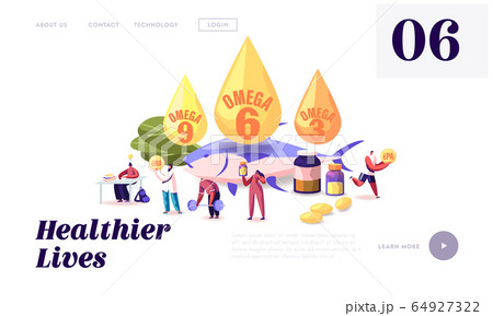 Omega Fats Website Landing Page. People Take Products and Vitamins with Polyunsaturated Fatty Acids 64927322