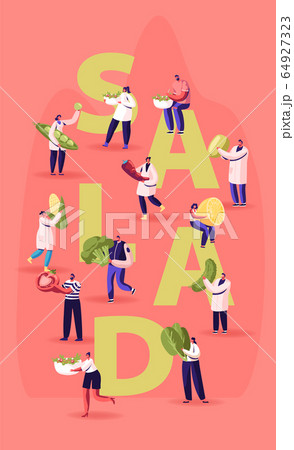 People with Ingredients for Cooking Salad Concept. Tiny Male and Female Characters Holding Huge Vegetables for Healthy Food Nutrition Poster Banner Flyer Brochure. Cartoon Flat Vector Illustration People with Ingredients for Cooking Salad Concept. Tiny Male and Female Characters Holding Huge Vegetables for Healthy Food Nutrition Poster Banner Flyer Brochure. Cartoon Flat Vector Illustration 64927323