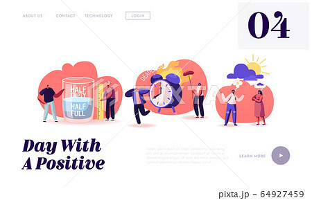 Positive and Negative Thinking Pessimist and Optimist People Website Landing Page. Half Full or Empty Glass with Water 64927459