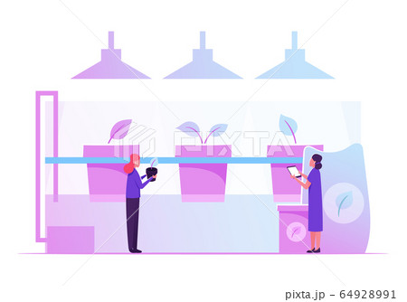 Hydroponics Garden Concept. Farmers Working at Greenhouse with Organic Hydroponic System Growing Vegetable Hydroponics Garden Concept. Farmers Working at Greenhouse with Organic Hydroponic System Growing Vegetable 64928991