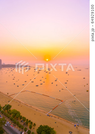 Beautiful tropical beach sea ocean bay with architecture building and ship around pattaya city Beautiful tropical beach sea ocean bay with architecture building and ship around pattaya city 64929100