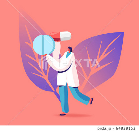 Female Doctor Carry Huge Medicine Pills. Tuberculosis, Flu and Season Illness Prevention, Disease Treatment 64929153