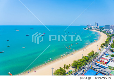 Beautiful tropical beach sea ocean bay and architecture building in Pattaya city Thailand 64929519